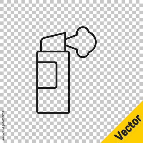 Black line Pepper spray icon isolated on transparent background. OC gas. Capsicum self defense aerosol. Vector.
