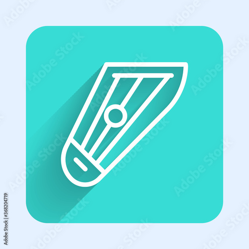 White line Musical instrument kankles icon isolated with long shadow. Green square button. Vector.