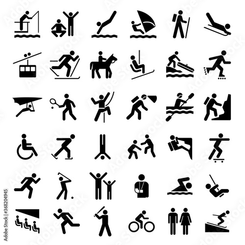 Big collection of sportsmans silhouette. High quality pictograms for web design. Flat vector illustration