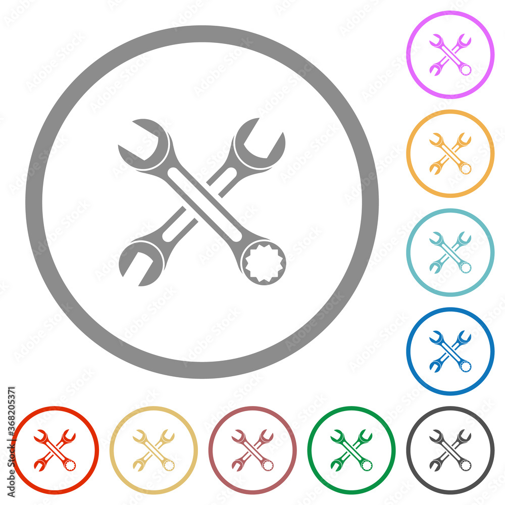 Two wrenches flat icons with outlines Two wrenches flat icons with outlines
