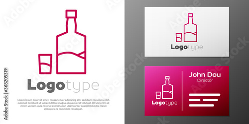 Logotype line Tequila bottle and shot glass icon isolated on white background. Mexican alcohol drink. Logo design template element. Vector.