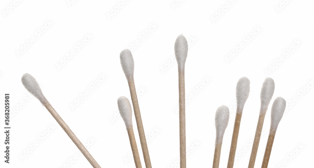 Wooden cotton buds, swabs for ear cleaning with clipping path isolated on white background Wooden cotton buds, swabs for ear cleaning with clipping path isolated on white background