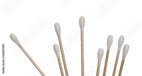 Wooden cotton buds, swabs for ear cleaning with clipping path isolated on white background