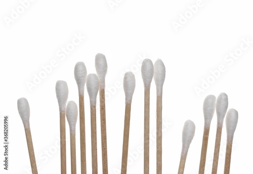 Wooden cotton buds  swabs for ear cleaning with clipping path isolated on white background