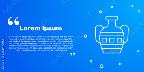 White line Ancient amphorae icon isolated on blue background. Vector.