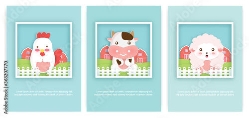 Set of farm animals cards for birthday card and greeting card.