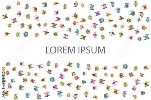 A group of social people. Top view. Crowding people. View from above. Space for text.