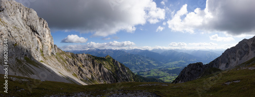 Panorama landscape from a mountain peak with view on the valley below