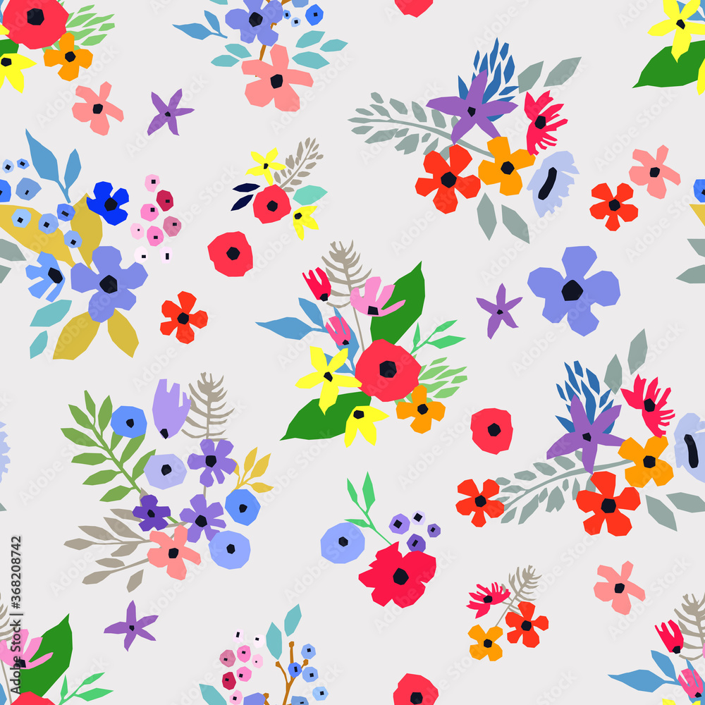 Seamless pattern. Vector floral design with wildflowers. Romantic background