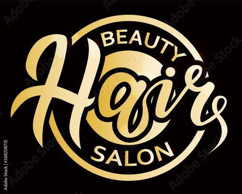 concept logo for haircut salon or studio; hair lettering gold text; brand name vector illustration