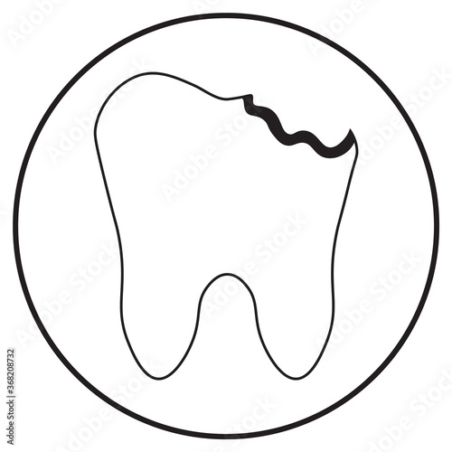 tooth with caries, medical icon in line art style; vector illustration, can use for app, print or web.
