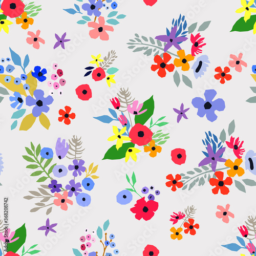 Seamless pattern. Vector floral design with wildflowers. Romantic background