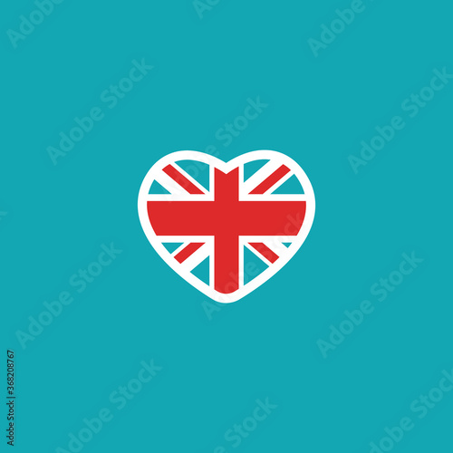 heart bubble with english flag isolated on blue background.