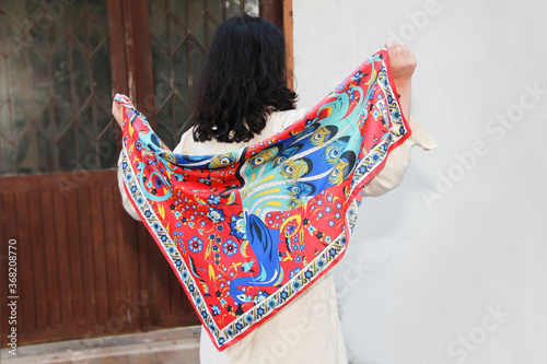 multicolored women's shawl stole with floral a ornaments