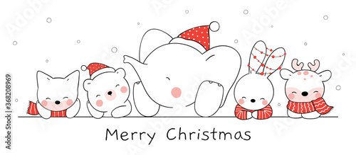 Draw happy animal in snow for Christmas and New year.