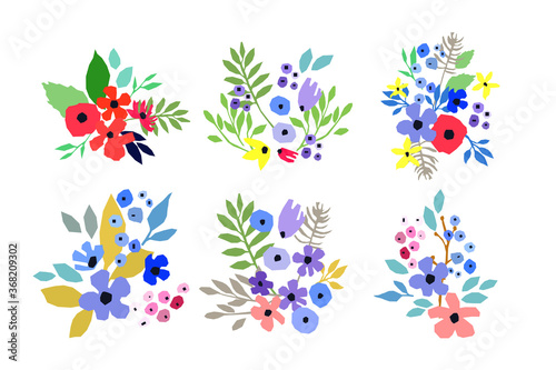 Collection of vector flowers on white background. Vector bouquets. Simple design.