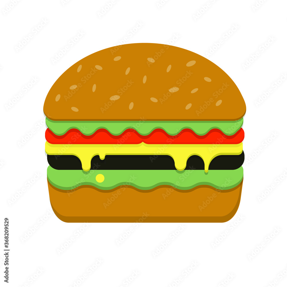 Burger isolated on white background. Sinle hamburger with tomatoes, cheese, salad and bacon. Logo, print, food icon, pictogram. Burger isolated on white background. Sinle hamburger with tomatoes, cheese, salad and bacon. Logo, print, food icon, pictogram.
