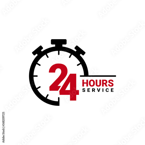 Twenty four hour service vector icon for your business. Logo element illustration, emblem, label, badge, sticker. Simple 24 hour service concept. Can be used in web and mobile.
