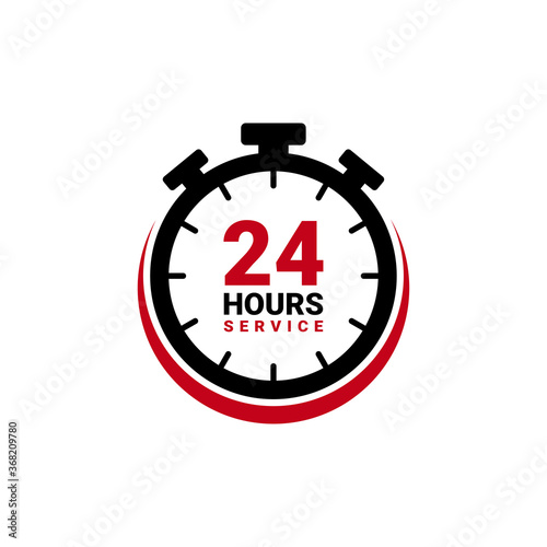Twenty four hour service vector icon for your business. Logo element illustration, emblem, label, badge, sticker. Simple 24 hour service concept. Can be used in web and mobile.