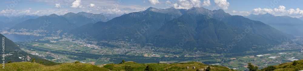 View at Magadino valley and lake Maggiore on Switzerland
