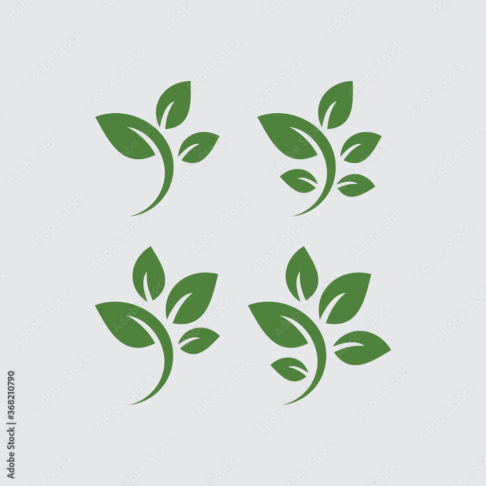 Set of Leaf logo vector Illustration design template. Green sprout green leaves symbol vector icon set. Set of Leaf logo vector Illustration design template. Green sprout green leaves symbol vector icon set.