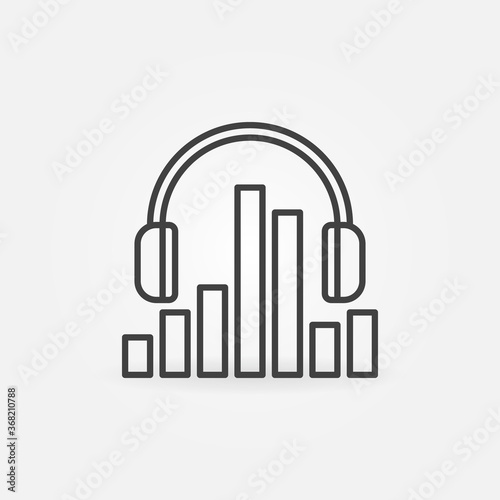 Headphones with Sound Equalizer vector concept icon or symbol in thin line style