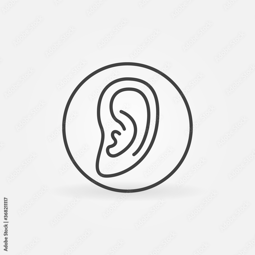 Ear in Circle vector thin line concept icon or design element Ear in Circle vector thin line concept icon or design element