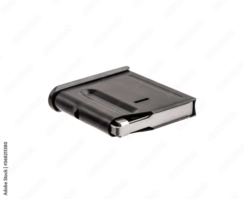 Assault rifle magazine isolated on white background. Clip for cartridges Assault rifle magazine isolated on white background. Clip for cartridges