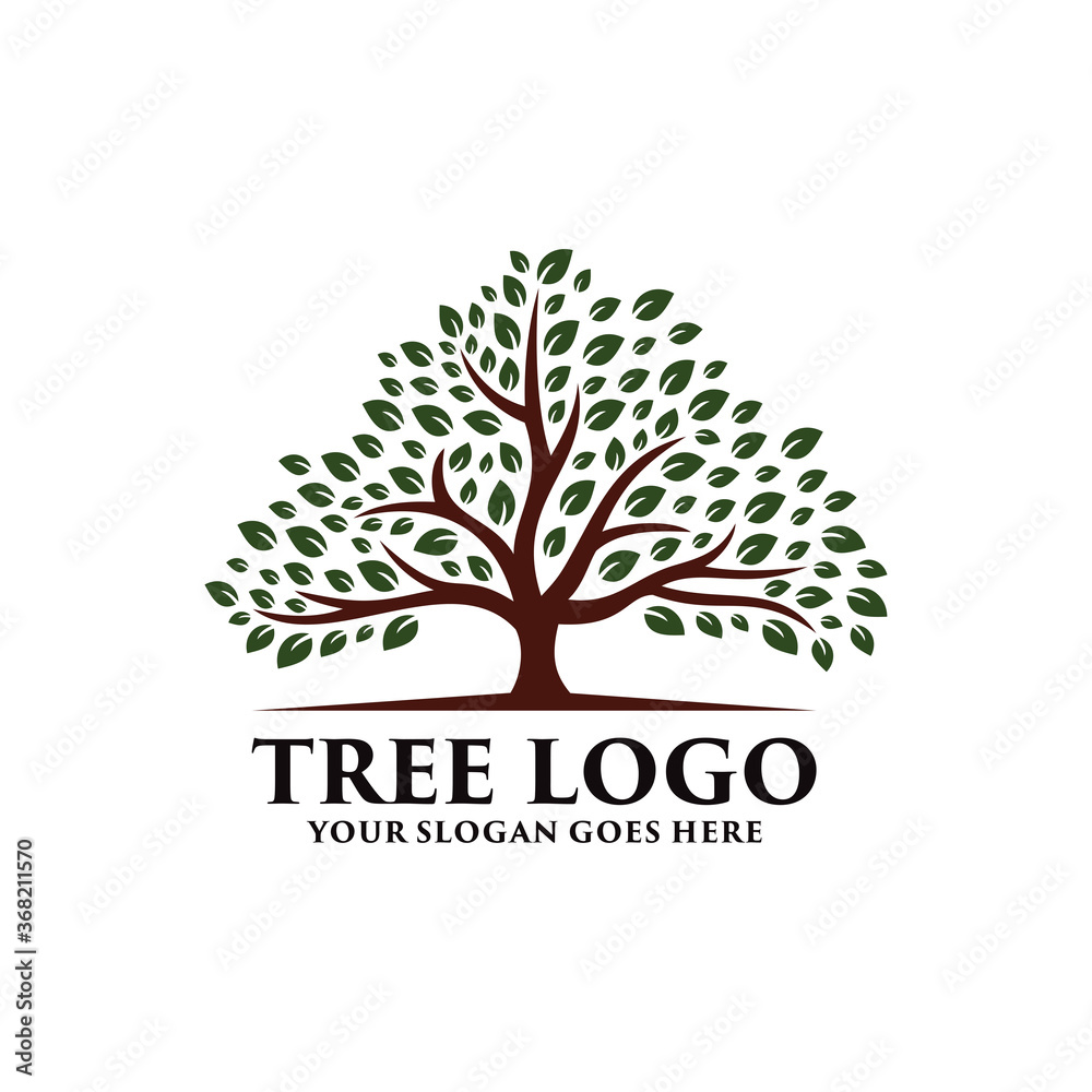 Tree logo vector illustration. Vector silhouette of a tree.