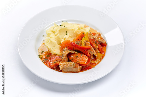 mashed potato with meat and vegetables