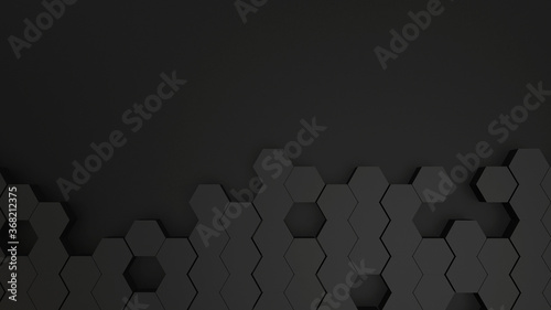 Abstract technological black hexagonal background, Futuristic isometric styles, sci-fi inspired color, 3D patterns and textures, 3D rendering