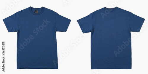 Blank T-Shirt color blue template front and back view. blank t-shirt template.  Blank tshirt set, for your mockup design to be printed, isolated on a white background.