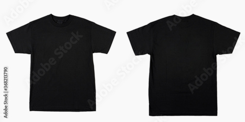 Blank T Shirt color black template front and back view on white background. blank t shirt template.  black tshirt set isolated,mock up.