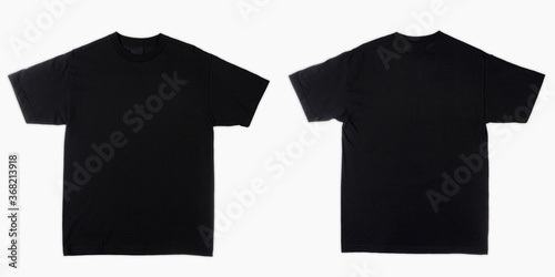Blank T-Shirt color black template front and back view. blank t-shirt template.  Blank tshirt set, for your mockup design to be printed, isolated on a white background.