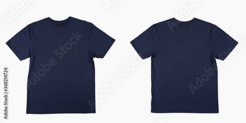 Blank T Shirt color navy blue template front and back view on white background. blank t shirt template.  navy blue tshirt set isolated,mock up.