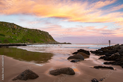 A long exposure sunset over the beach at Petrel Cove located on the Fleurieu Peninsula Victor Harbor South Australia on July 28 2020