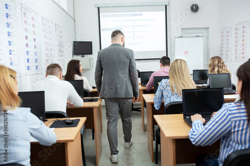 Classroom, students, driving instructor, traffic rules