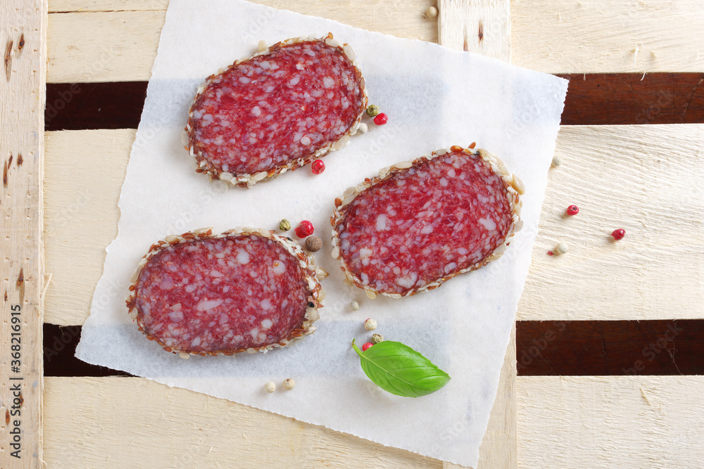 Salami sausage sliced Salami sausage sliced