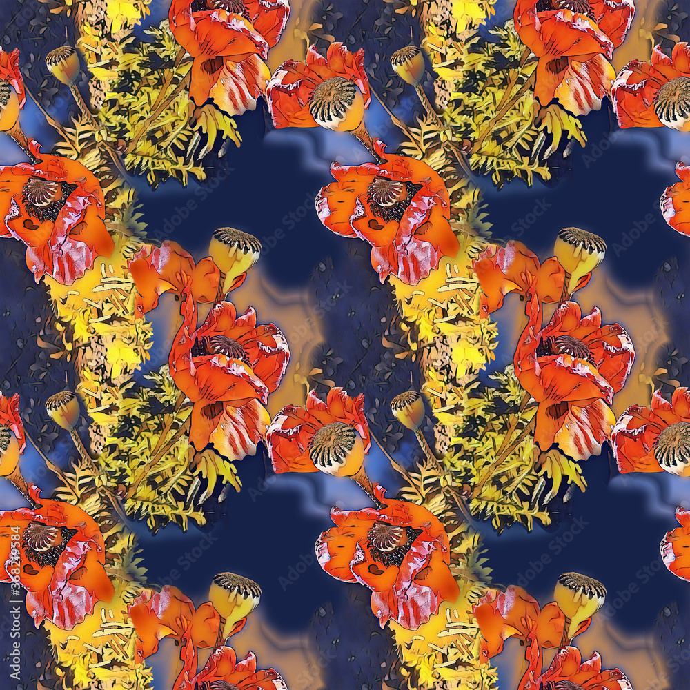 Poppies seamless pattern. Watercolor background. Hand Painted  Illustration.