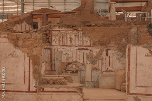 The ancient city of Ephesus, which is also on the list of world cultural heritage.Celsus Library is one of the most beautiful structures in Ephesus. Ancient ruins in Ephesus.Mosaic in Hillside Houses.