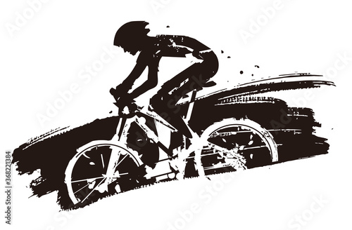 Mountain biker in full speed.
Expressive grunge stylized illustration of mountain bike cyclist. Vector available.
