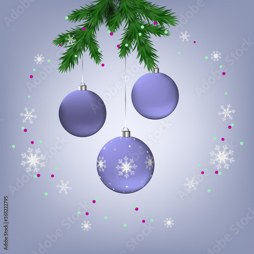 Vector Christmas illustration with spruce branch  beautiful balls