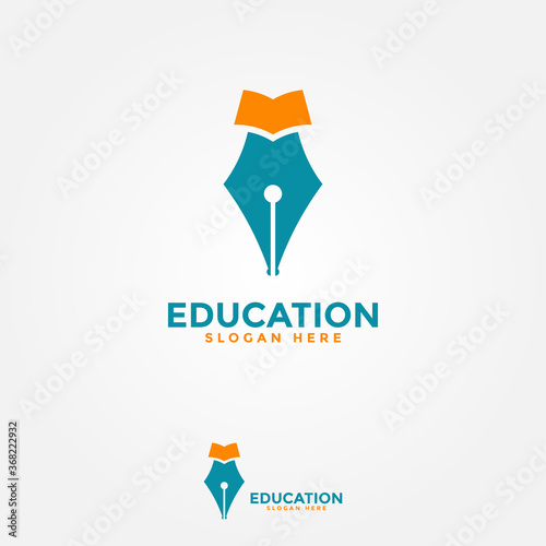 Book Pen logo vector combination. Education logo design concept