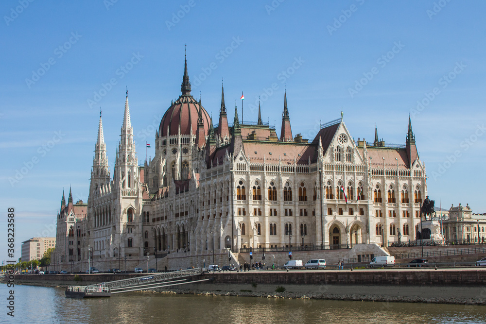 View of the Parliament building in Budapest . Hungary