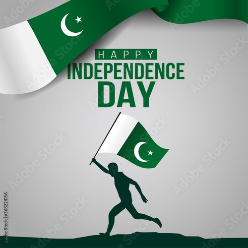 pakistan happy independence day ,14th august Vector Illustration. silhouette man running with flag