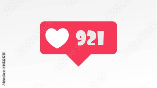 4K social media red heart and counter animation numbers. Video footage shows likes. Social media like. Red likes. Graphics motion.