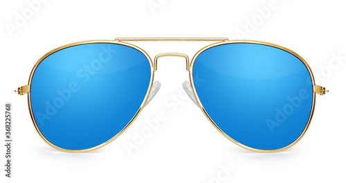 Leinwand Poster Blue aviator sunglasses isolated on white