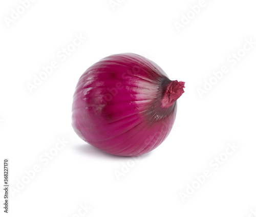round raw whole red onion isolated on a white background