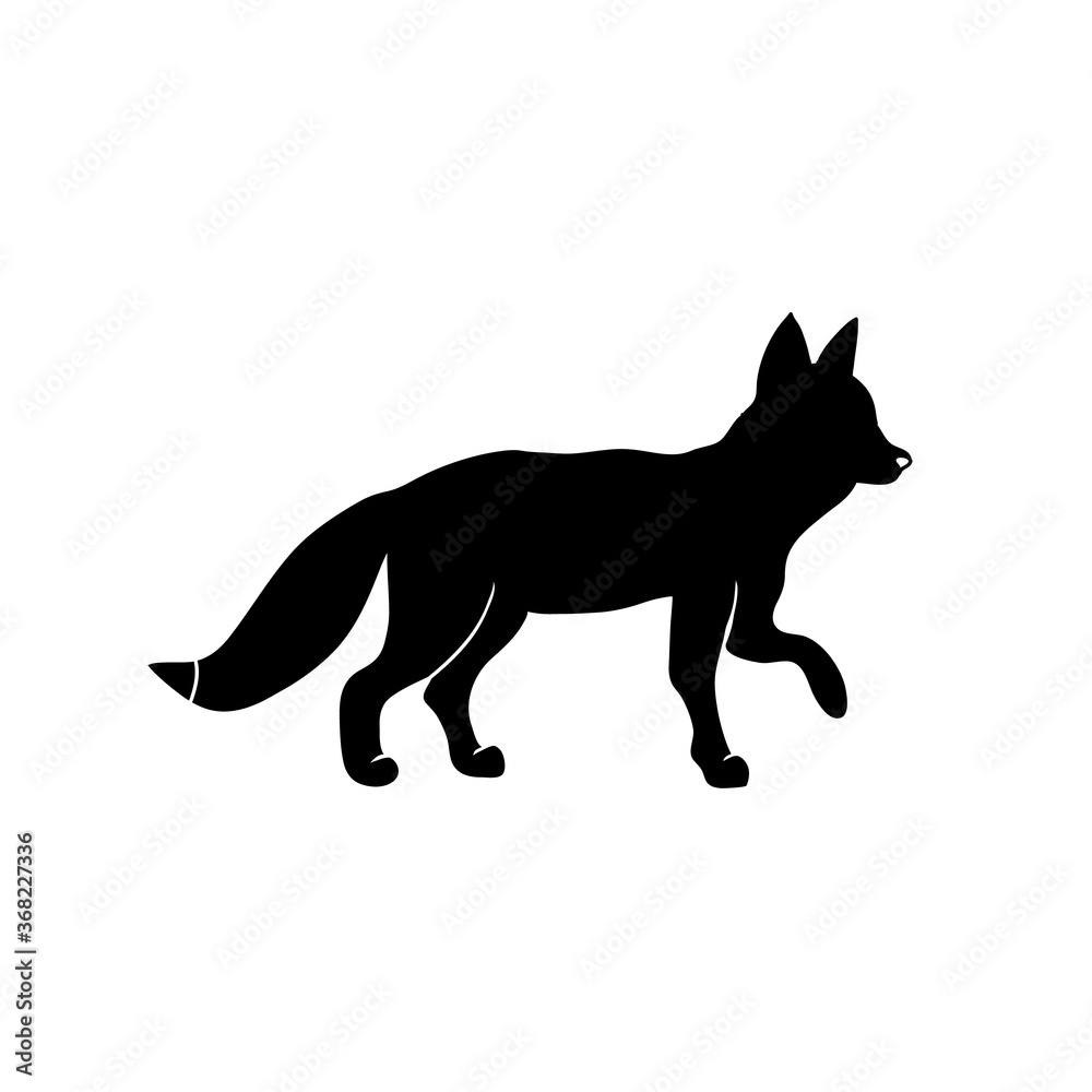 Fox vector silhouette. Hunting forest animal black icon.