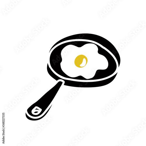 Egg on the frying pan vector illustration. Flat style breakfast drawing.